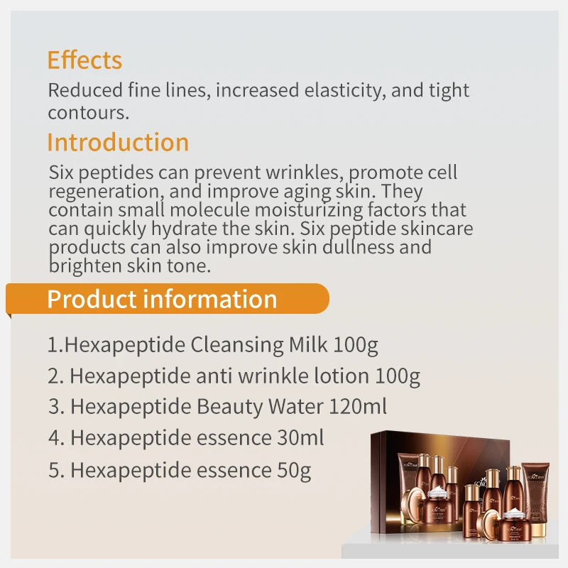 5Pcs Fonce Hexapeptide Firming Anti-Aging Beauty Set Contains Facial Cleanser Serum Toner Anti-Wrinkle Cream Women'S Face Care Kit
