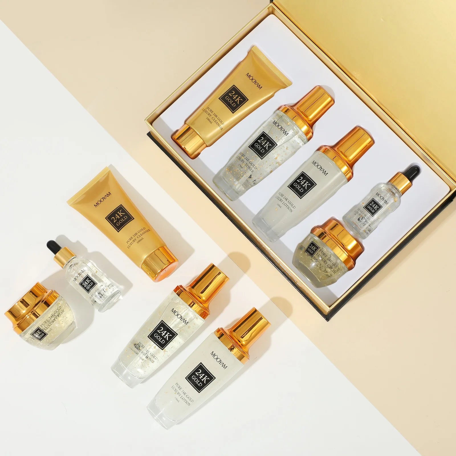 24K Gold LUXURY Moisturizin Anti-Wrinkle Set Reduces Fine Lines Repairs Skin Hydrates Brightens Anti-Aging Firming Skin care