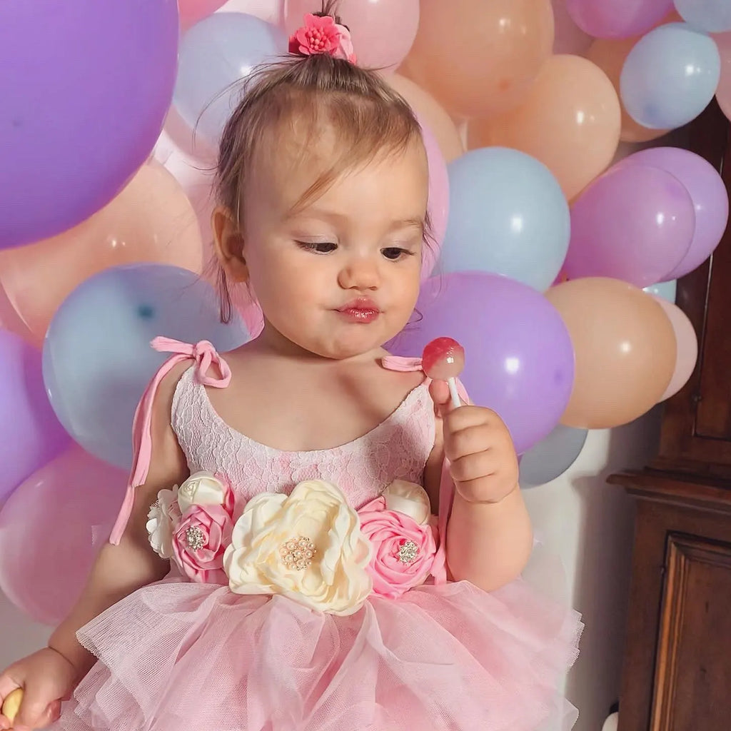 New Born Baby Girls Birthday Dress for Kids Flowers Girls Party Tutus Costume Belt Headband 3pcs Outfit Set Princess Vestidos