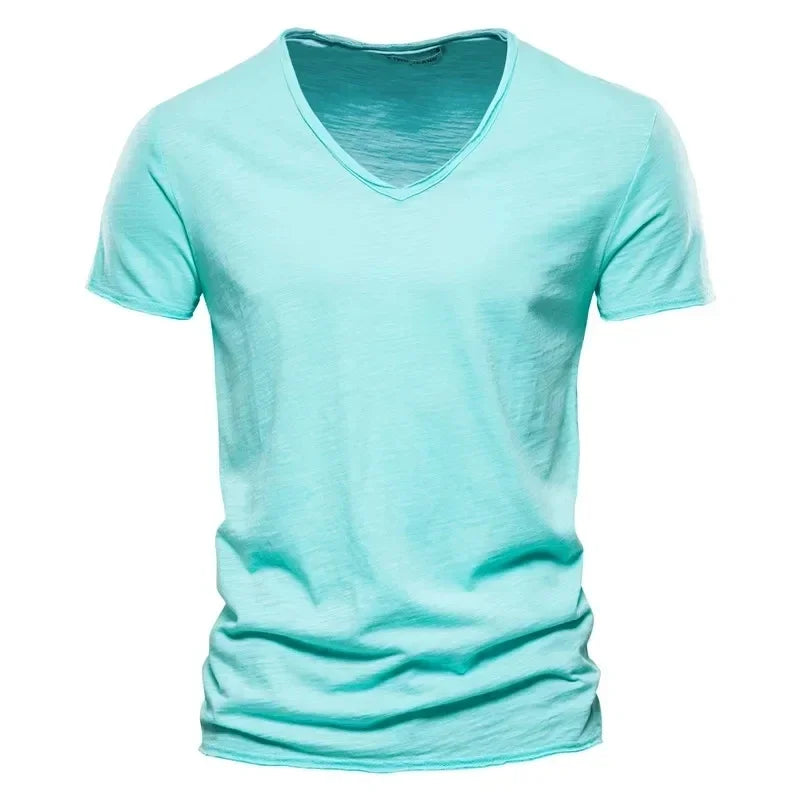 New 100% Cotton Men T Shirt Tops V Neck Thin Short Sleeve Tees High Quality Men's Fashion Fitness Hot T-shirt For Men Size S-5XL
