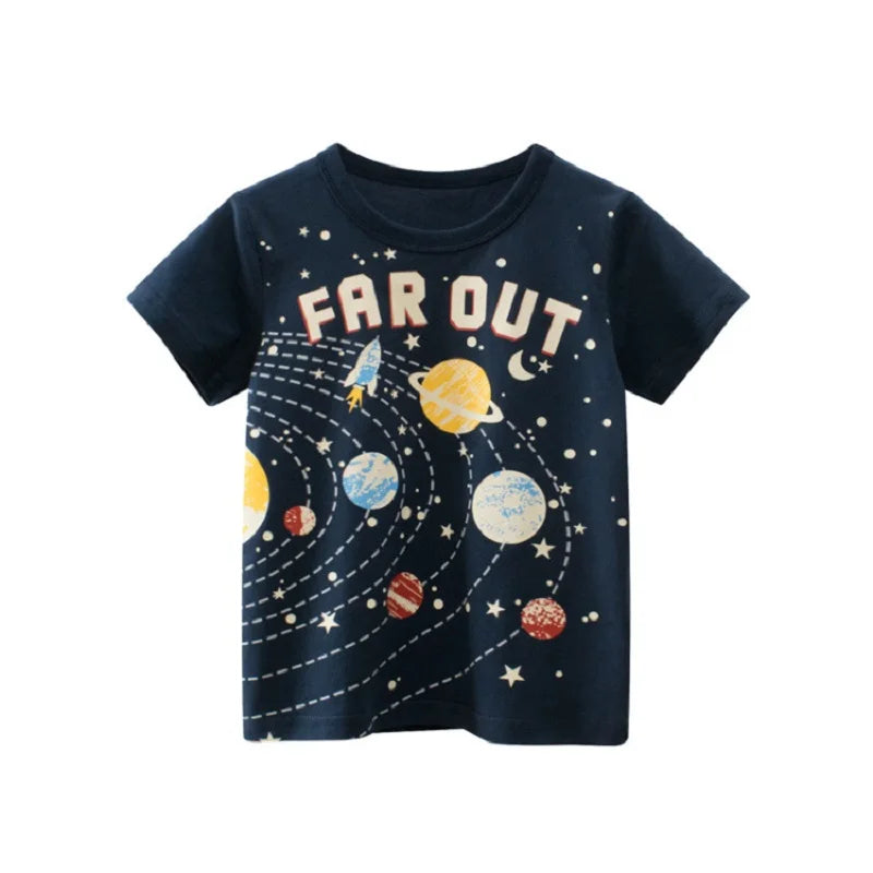 Tsaujia Boys' Short Sleeve Cotton T-Shirt - Cartoon Print Active Top