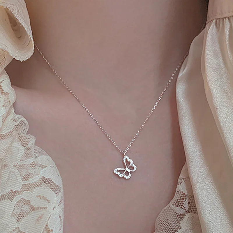 Sparkling Necklace Trendy Chain Choker for Women Fashion Brilliant Crystal Silver Plated Necklaces Accessories Jewelry Gift 2024