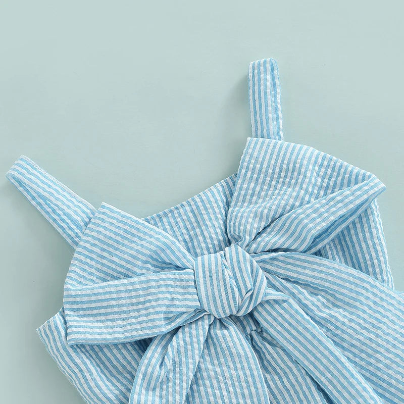 2022-03-25 Lioraitiin 0-18M Newborn Baby Girl 2Pcs Sweet Clothing Set Striped Print Big Bow Embellished Vest Dress Top Shorts