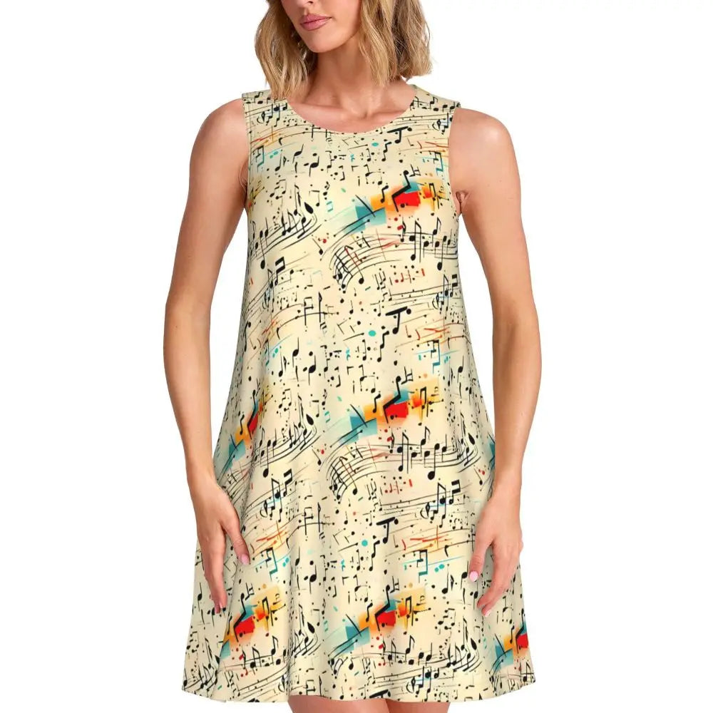Music Note Colour Style Dress Boho Dresses Spring Aesthetic Oversized Tank Dress New Arrival Female Printed Vestido