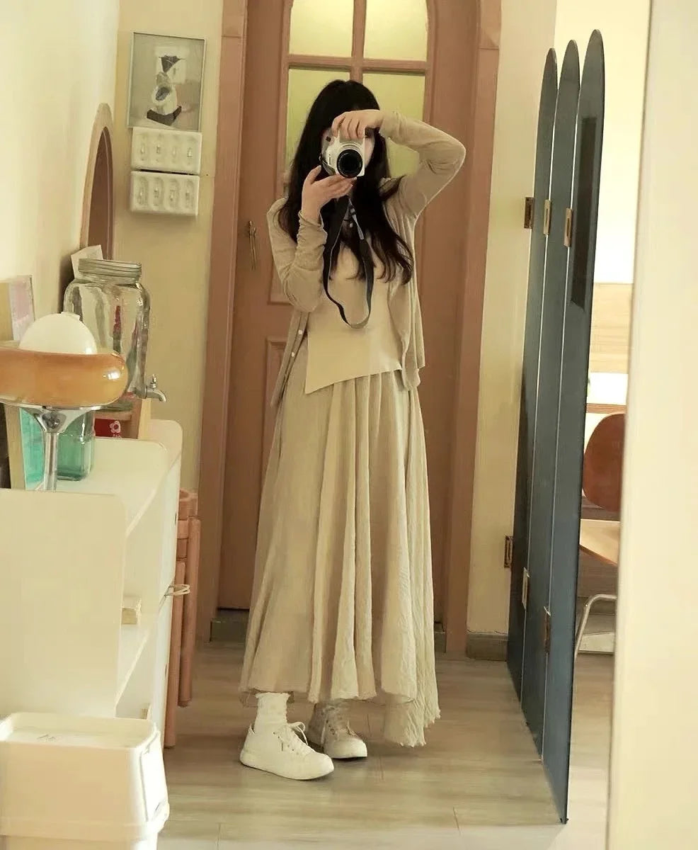 High Quality Cotton Linen Maxi Skirt Women Casual Elastic High Waist Pleated A-Line Beach Skirts Boho Saia Feminina Faldas Jupe