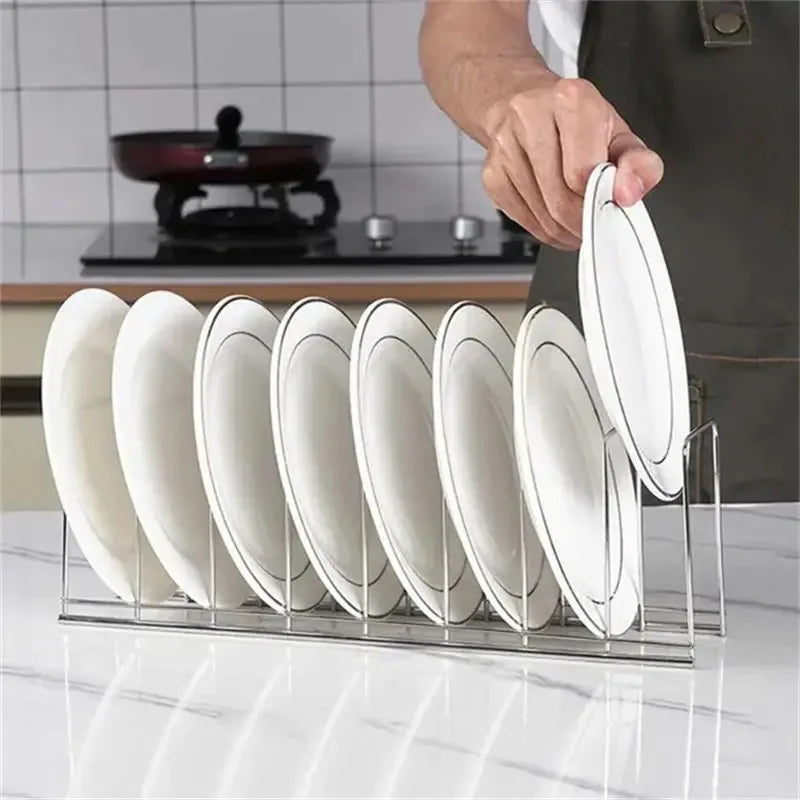 Organizador de platos de acero inoxidable para cocina, escurridor de platos, estante para cubiertos, tapas de ollas, accesorios de cocina.