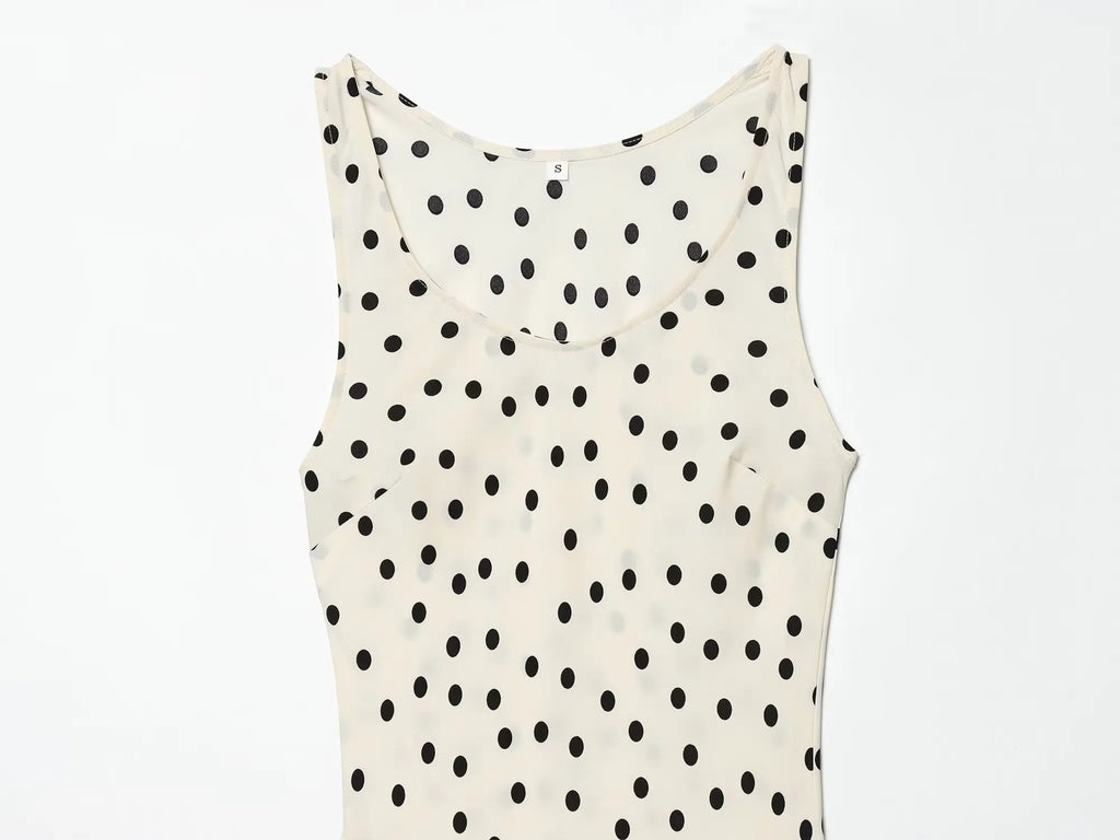 2026 Summer New Women's Fashion Sleeveless Waist-Slimming Polka Dot Print Vest Dress Vacation Style Camisole Mid-Length Dress