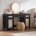 （Local US Inventory）Rattan Vanity Home Office Desk with 3 Drawers 52 Inch Farmhouse Boho Makeup Vanity Dring Table with Large St