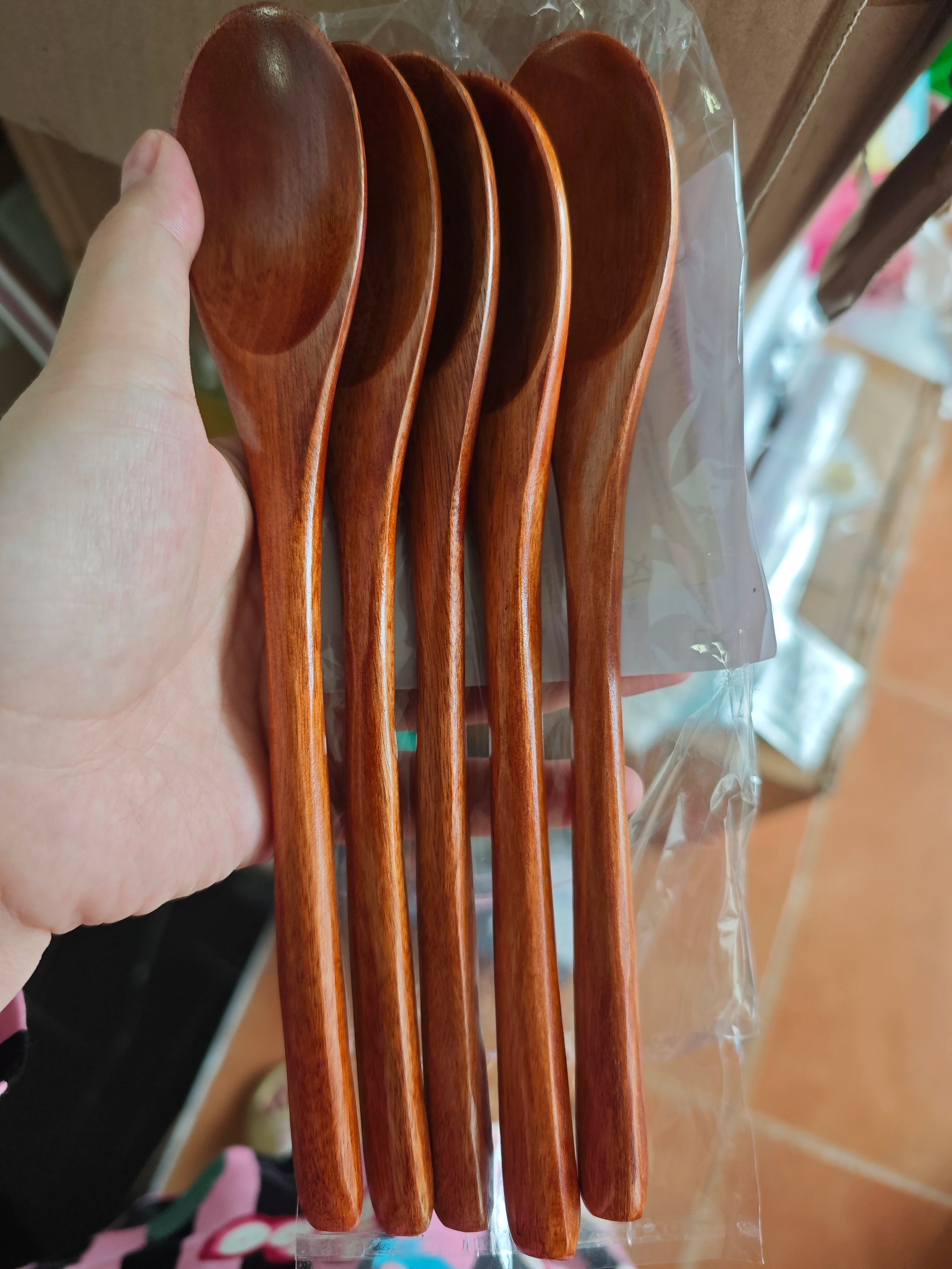 5 Pieces Wooden Spoon Soup Spoon and Fork Tableware Natural Ellipse Ladle Spoon Set Eco Friendly Products Spoons for Cooking