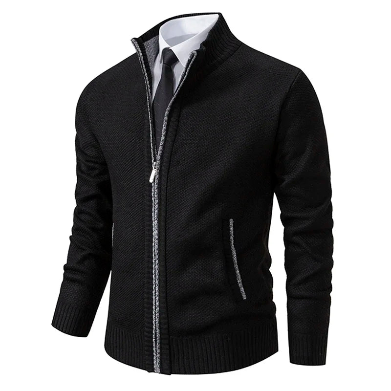 Mens Fleece Cardigan With Stand Collar Zipper Warm Autumn Winter Outerwear For Men Casual