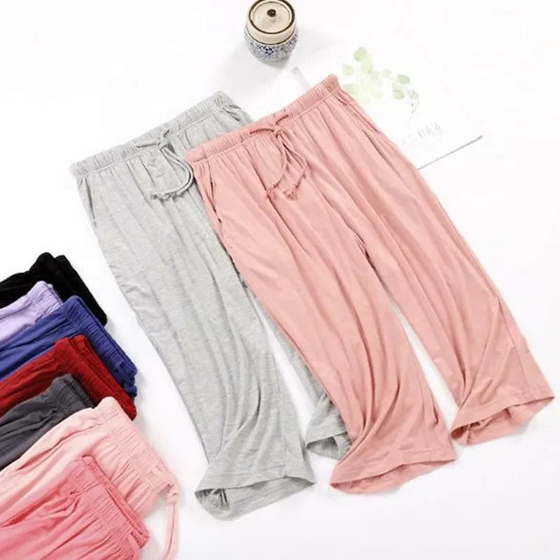 Women's Modal Pajama Pants Cropped Sleep Bottoms - Comfortable Home