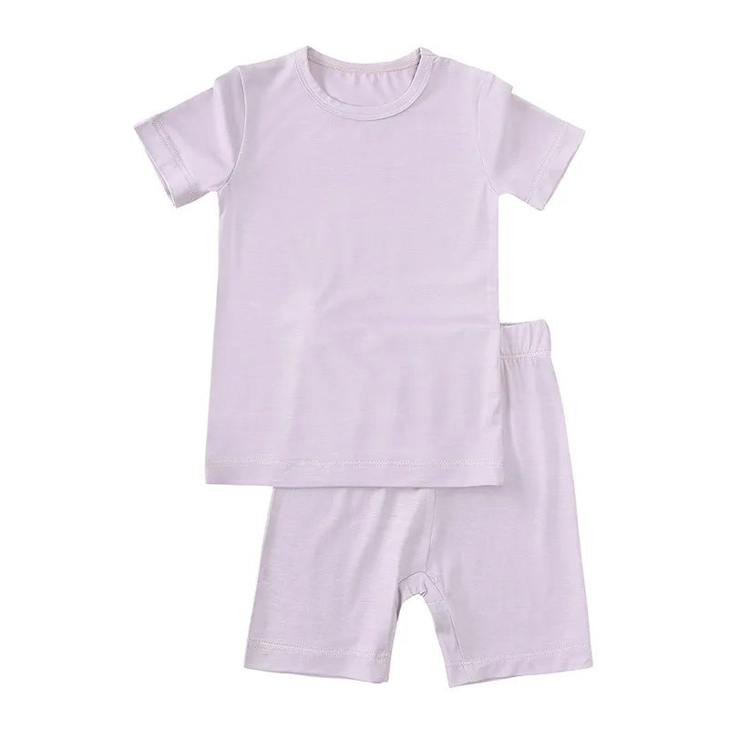 2-Piece Children's Bamboo Fiber Short-Sleeve Shorts Set - Pink