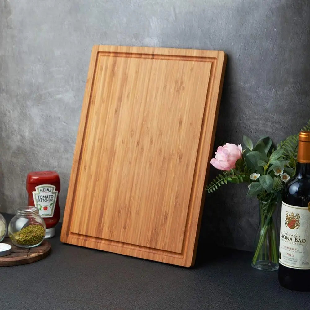 Bamboo Cutting Board for Kitchen, 18x12.5 Inch Large Chopping Block with Side Handles and Juice Grooves