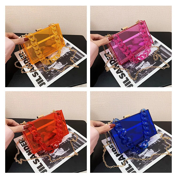 Fashionable Acrylic Handbag Women's Hot Sale Of The Season New Chain Box Bag Transparent Handbag Cross-Border Style Small Siz...