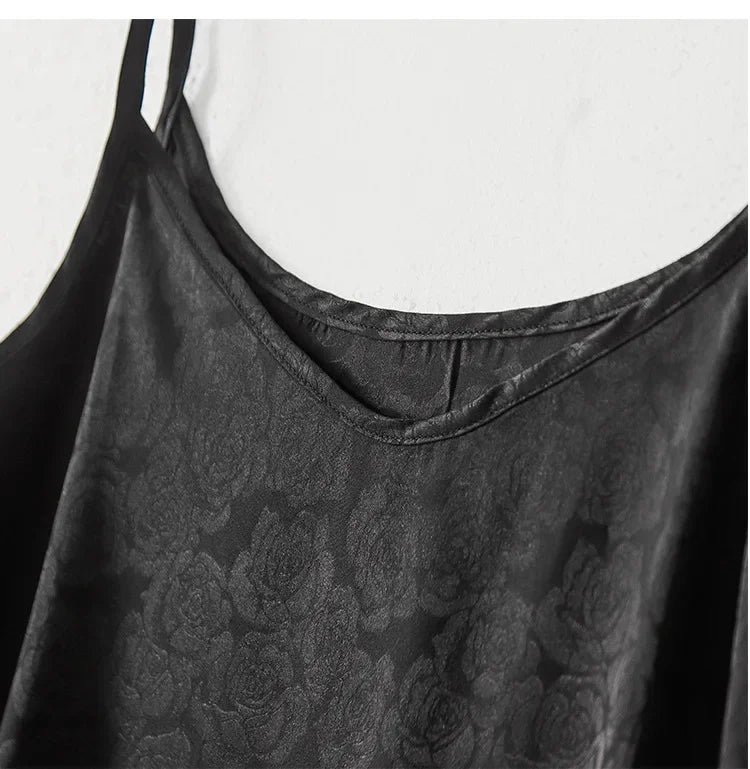 New Arrival Export Quality Genuine Silk Vinegar Satin Round Neck Rose Dress Innertank Skirt Women's Long Dress