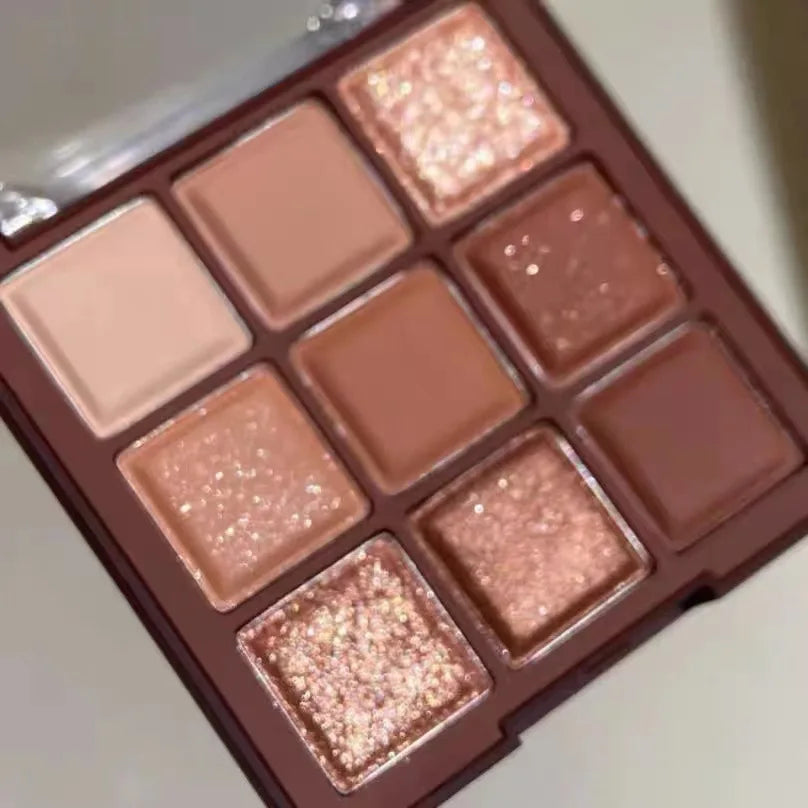 9 Colors Glitter Eyeshadow Palette Chocolate Brown Shimmer Matte Acrylic Eye Shadows Palette Waterproof Korean Makeup Cosmetics