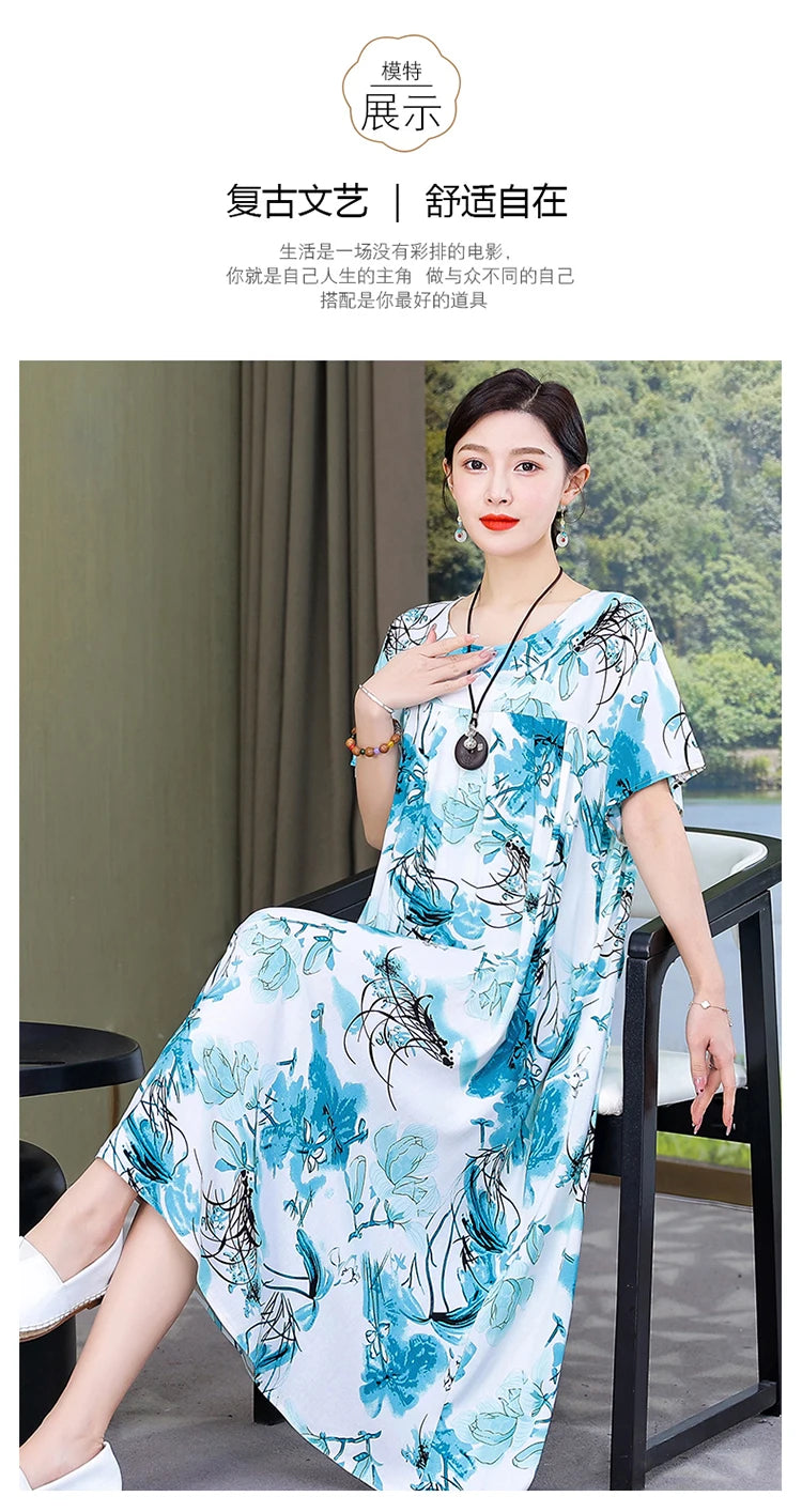 New Fashion Casual Summer Dress For Women Ladies O-Neck Print Short Sleeve Dress plus size Women Clothing