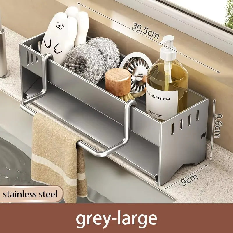Estante de Esponja de Acero Inoxidable para Cocina, Estante de Drenaje para Trapos de Fregadero Doméstico, Estante de Almacenamiento Multifuncional para Estropajos y Bolas de Acero