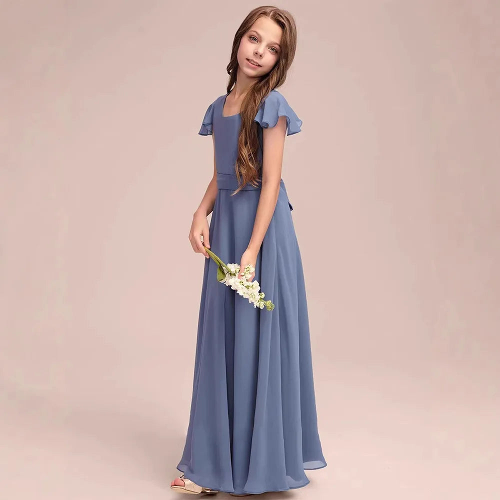 Quality Elegant Wine Red Chiffon Little Girls Evening Ball Dress For Princess Birthday Dress Piano Violin Performance Costume