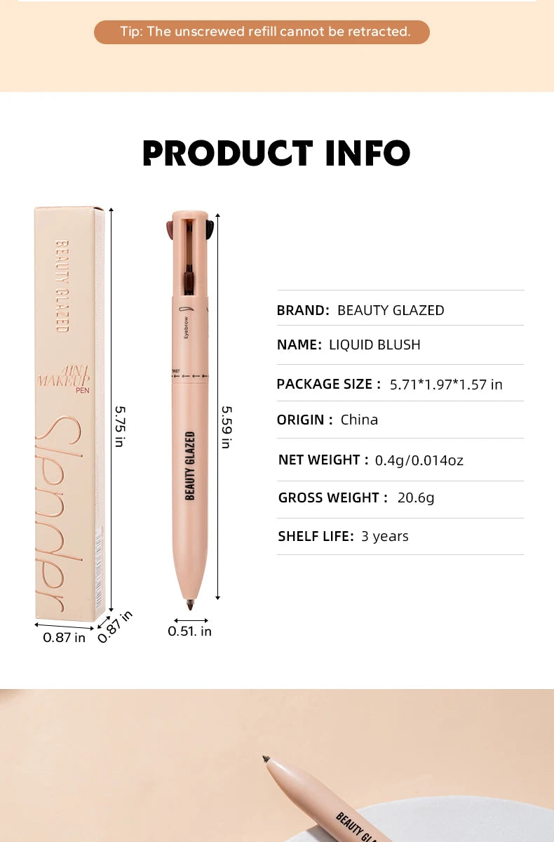 Beauty GlazedMulti-Function Beauty Glazed 4-in-1 Makeup Pen Waterproof Cosmetic Pencil for Eyeliner Brow Lip Highlighter