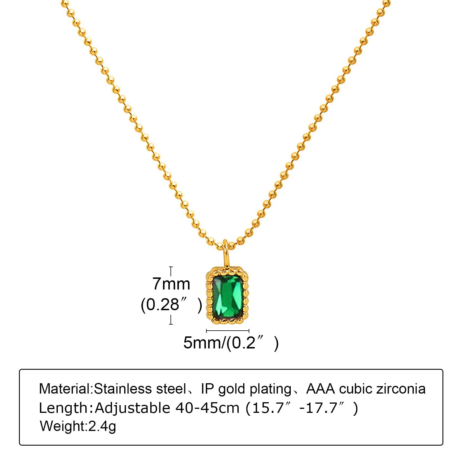 Retro Green Zircon Pendant Necklace For Women'S, Crystal Stone Chain Stainless Steel Gold Plated Luxury Birthday Gifts