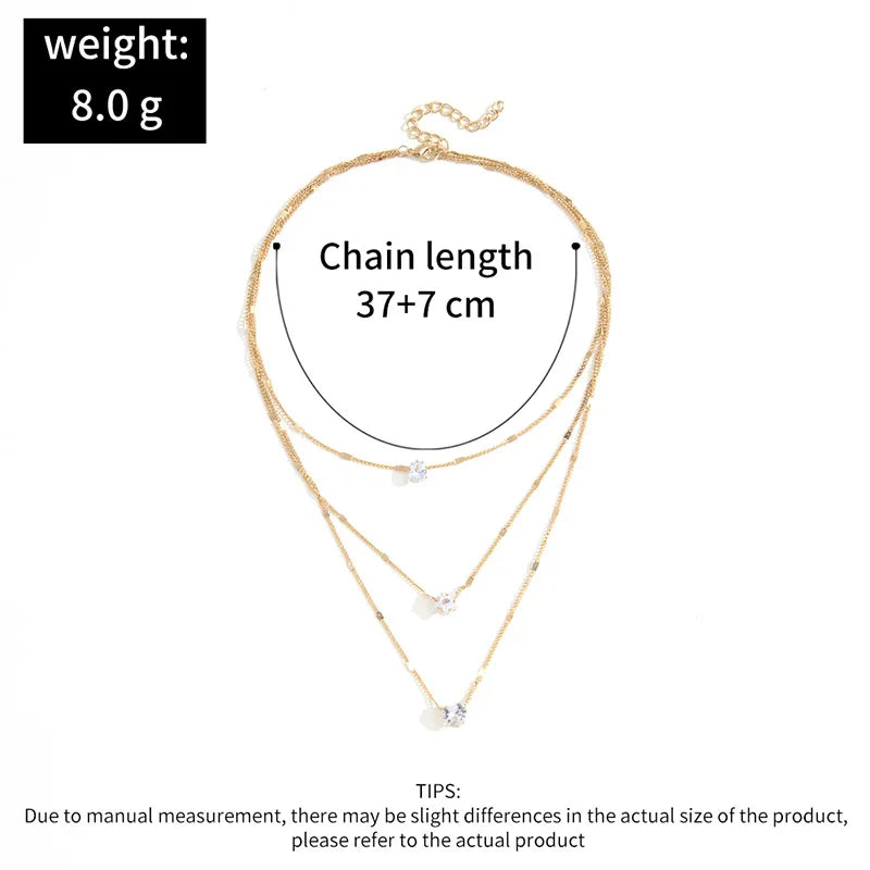 Trendy Zircon Pendant Necklace For Women'S Multilayer Chain Choker Fashion Female Shiny Jewelry