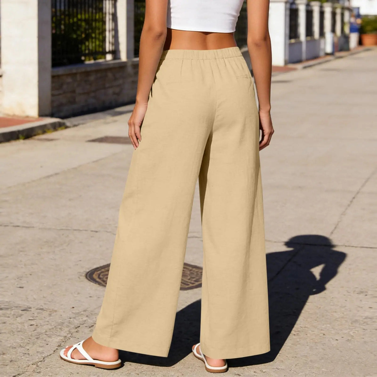 Women's Wide Leg Trousers - Lightweight Solid Casual Pants with Pockets