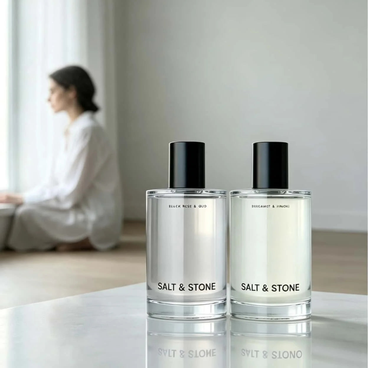 Salt & Stone Eau de Parfum 2 Pack, Black Rose & Oud & Bergamot & Hinoki Scent, Simple Clear Bottle Long Lasting Unisex Cologne, Daily Neutral Fragrance Gift for Men Women