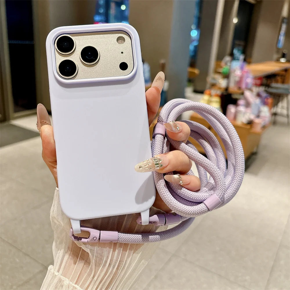 Silicone Crossbody Lanyard Case for iPhone - Shockproof Soft Cover