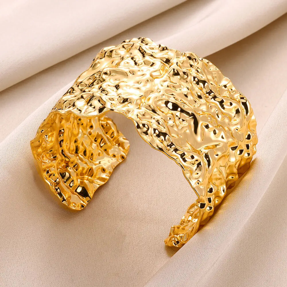 Stainless Steel Wide Bangles For Women'S Luxury Gold Color Chunky Flower Cuff Bangle Bracelet Femme Vintage Wedding Jewelry Gifts