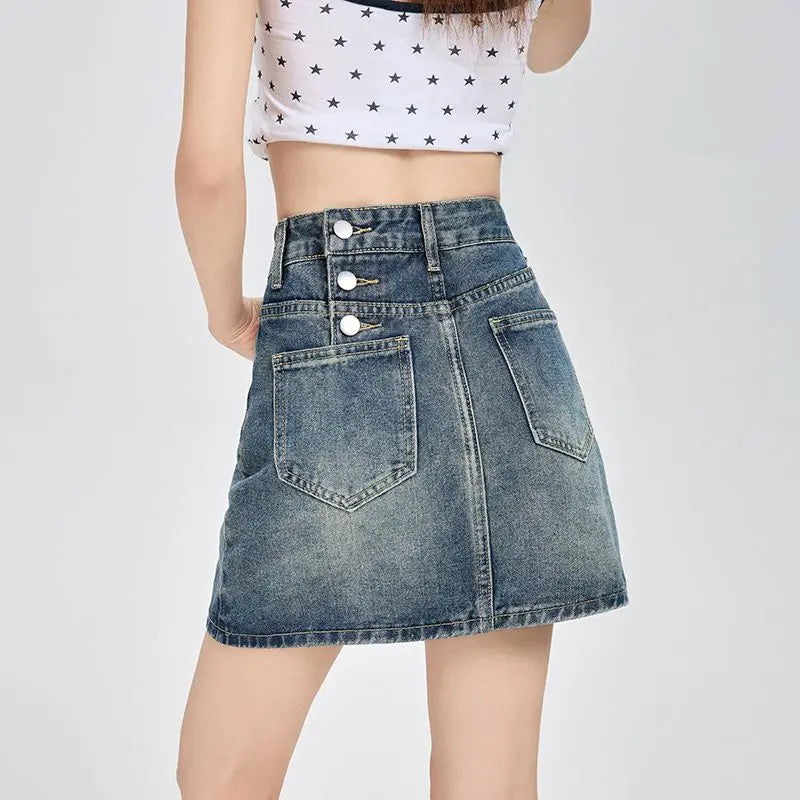 Harajuku Denim Plaid Skirt Women Sexy Multiple Pockets Mini Skirts Vintage Y2K New Fashion 2025 Lady Casual Versatile Streetwear
