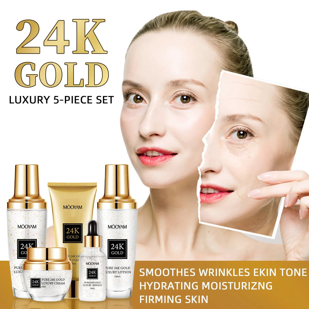 24K Gold LUXURY Moisturizin Anti-Wrinkle Set Reduces Fine Lines Repairs Skin Hydrates Brightens Anti-Aging Firming Skin care
