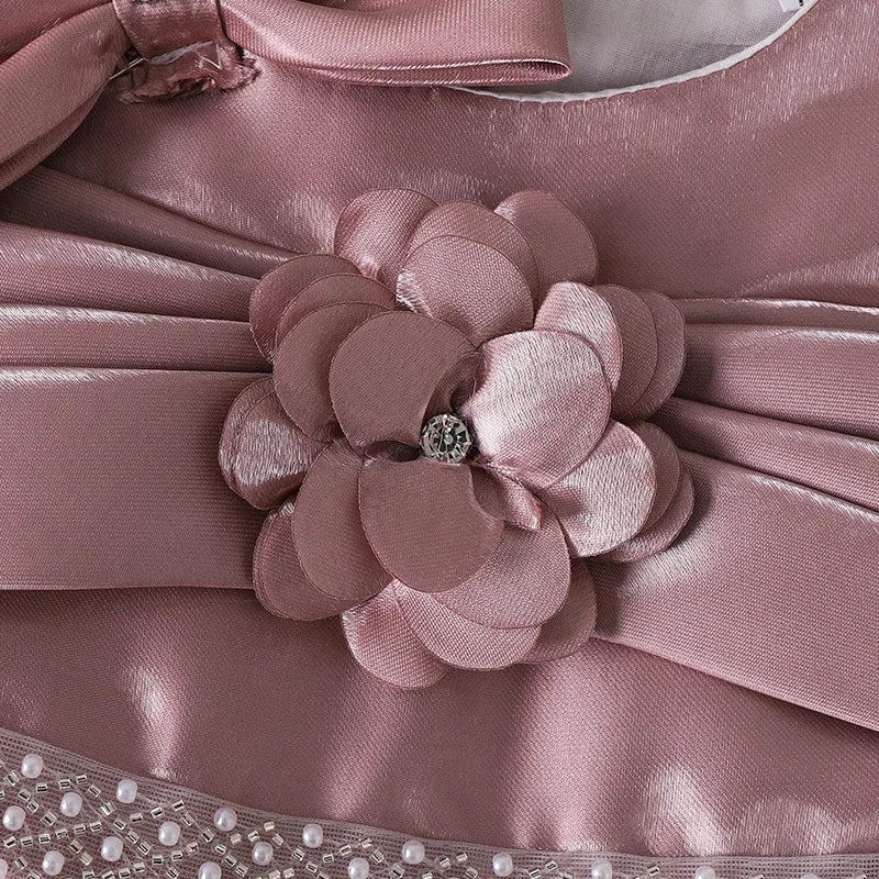 HETISO Kid Costume Satin Beading Belt Children's Girly Dresses Baby Girl Princess Birthday Festive Ball Gown 2-5 Years