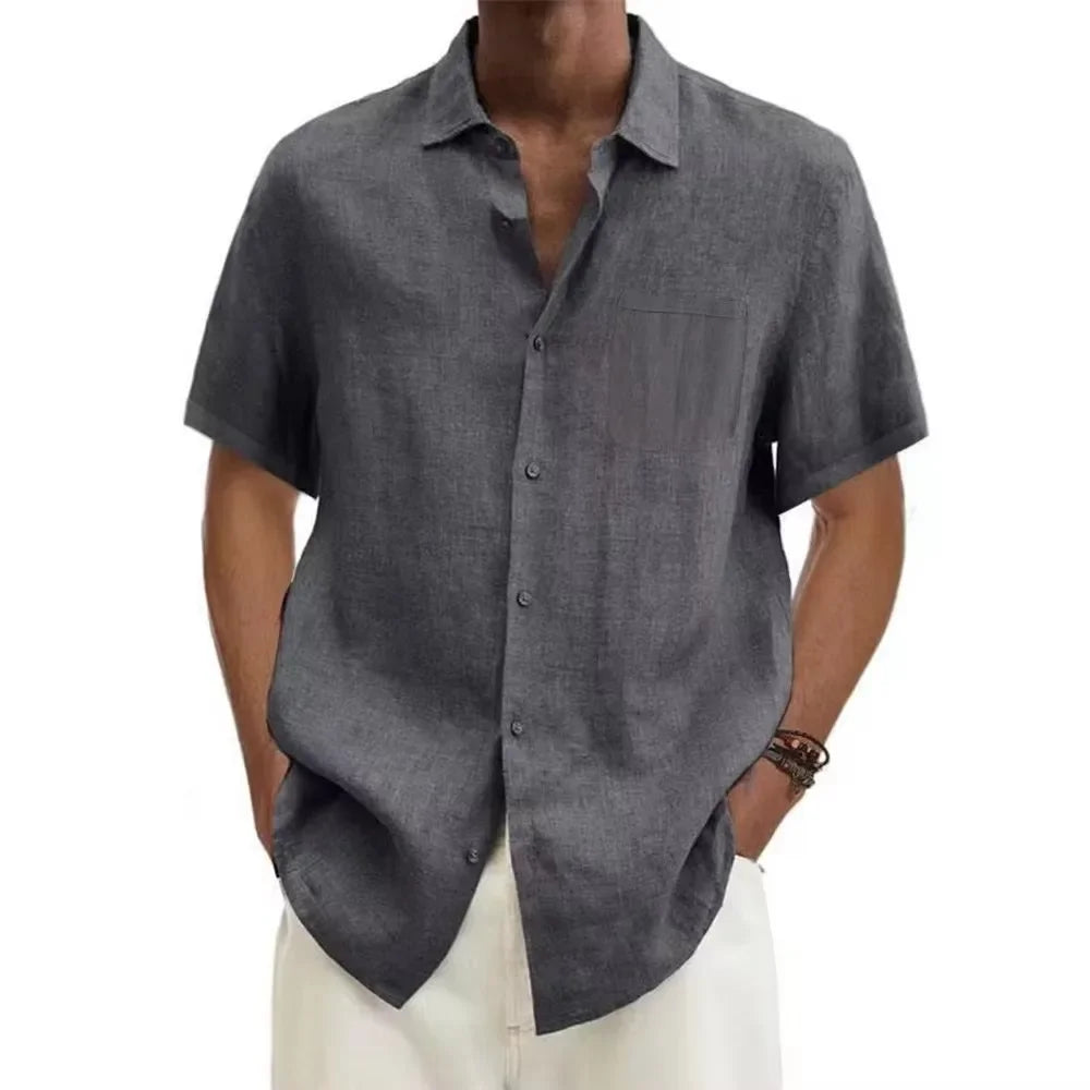 New Summer Men's Short-sleeved Shirt Cotton Linen Breathable Casual Lapel Buttons Business Casual Shirt