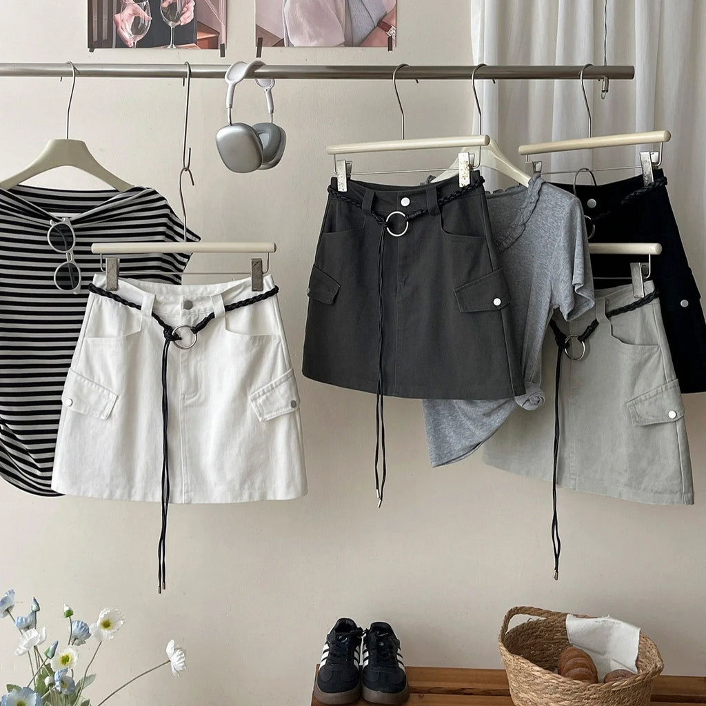 American Retro Versatile Denim Washed Cotton Workwear Mini Skirt Women Summer Korean Chic Bodycon Sexy A-Line Half-length Skirt