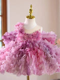 Dreamy Vow D147 Pink Elegant Girls Dress Flowers with Bow Knee Length Children Wedding Birthday Holiday Party Pageant Dress