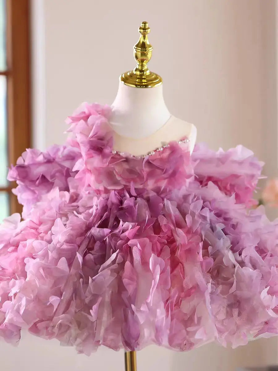 Dreamy Vow D147 Pink Elegant Girls Dress Flowers with Bow Knee Length Children Wedding Birthday Holiday Party Pageant Dress