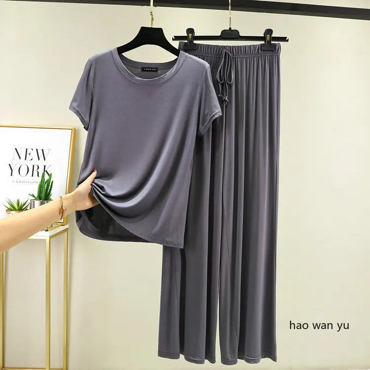 Women's Modal Pajama Set - Wide Leg Pants Casual Lounge Wear