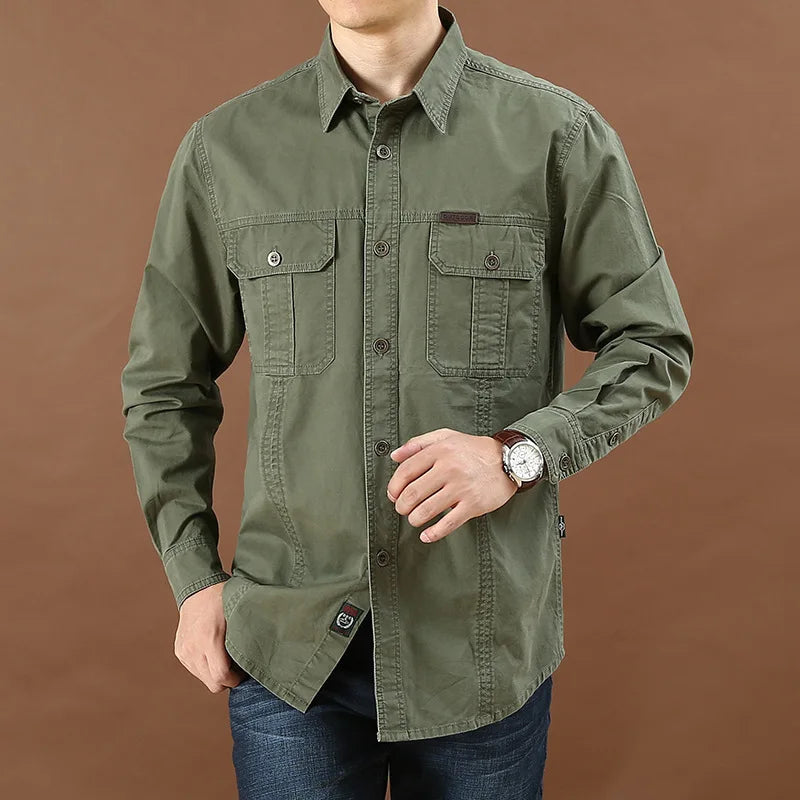 Military Tactical Men's Long Sleeve Shirt Cotton Casual Slim Fit Top Men's Outdoor Combat Training Sports Clothing Plus Size 5XL