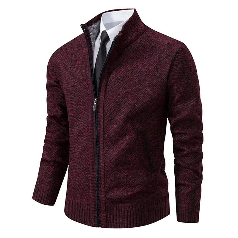 Mens Fleece Cardigan With Stand Collar Zipper Warm Autumn Winter Outerwear For Men Casual