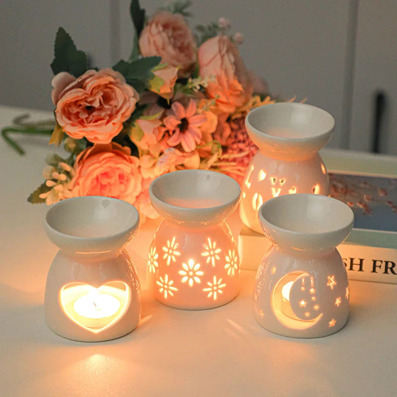 White Ceramic Hollow Incense Burner & Aromatherapy Diffuser