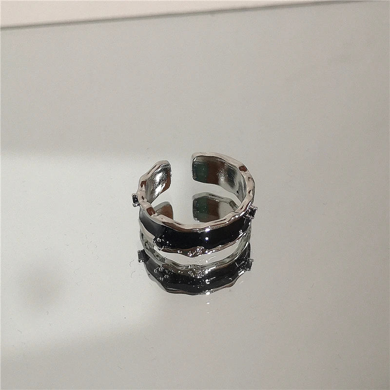 Punk Harajuku Goth Thorns Black Silver Color Irregular Heart Cross Open Ring For Women'S Men Lover Vintage 90S Y2K Grunge Jewely