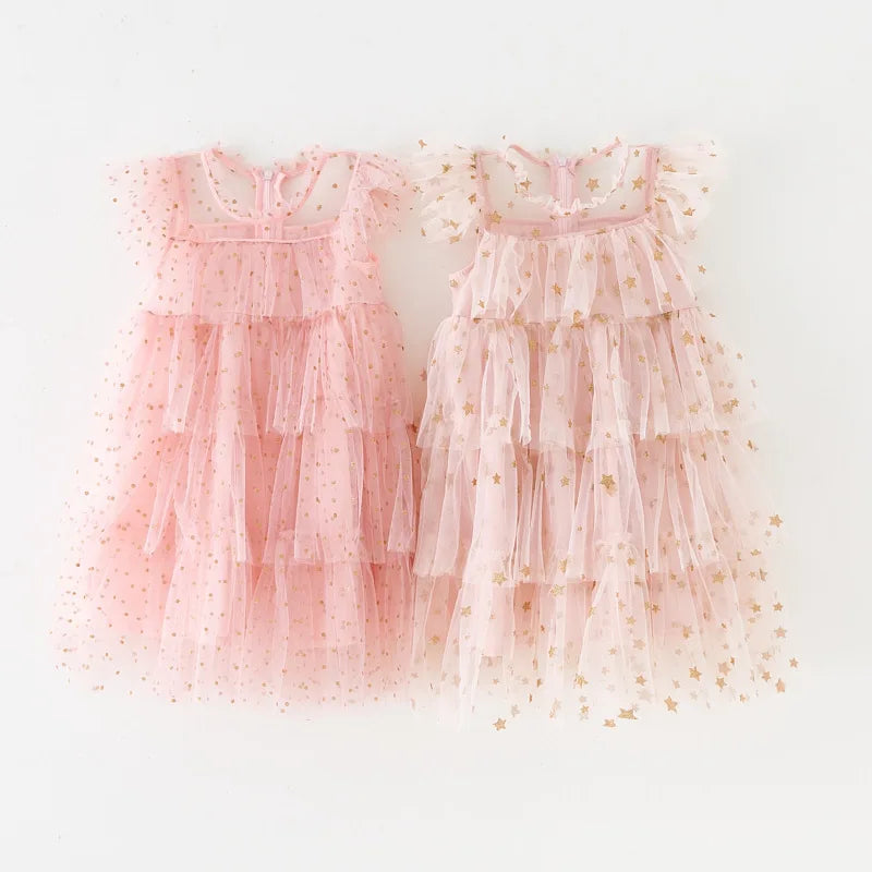 Girls Rainbow layered Dress Birthday Dress Teens Girl Clothes Summer Sequined Princess Mesh Tutu Dresses Kid Party Costume
