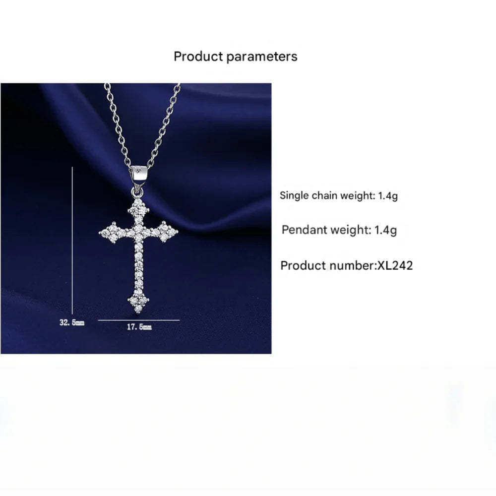 925 Sterling Silver AAAAA Zircon Cross Hip-Hop Necklace