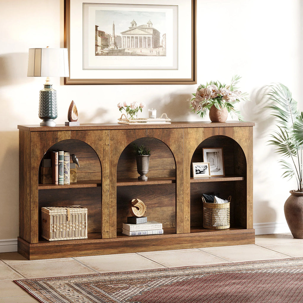 Tribesigns Farmhouse Console Table, 63-Inch Long Entryway Table with 3 Tier Storage, Wooden Rectangular Sofa Table