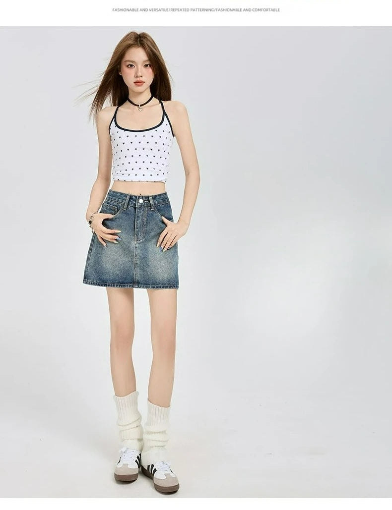 Harajuku Denim Plaid Skirt Women Sexy Multiple Pockets Mini Skirts Vintage Y2K New Fashion 2025 Lady Casual Versatile Streetwear