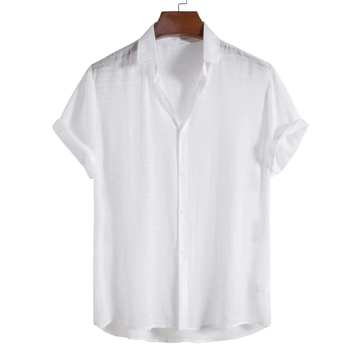 Men's Cotton Blend Casual Short Sleeve Shirt - White