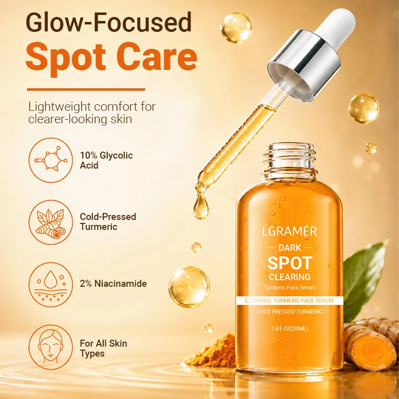 30ml/50ml Turmeric Face Serum 10% Glycolic Acid 2% Niacinamide Dark Spot Remover Corrector Brightening Anti-Aging Facial Serum