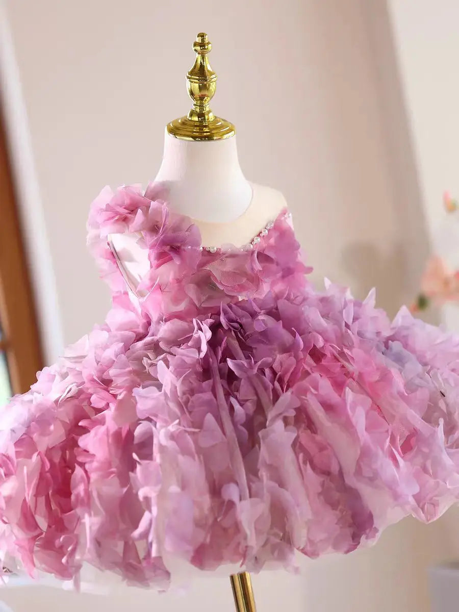 Dreamy Vow D147 Pink Elegant Girls Dress Flowers with Bow Knee Length Children Wedding Birthday Holiday Party Pageant Dress