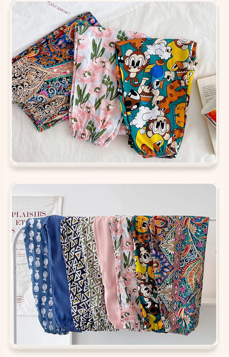 Children's Unisex Ice Silk Casual Pants - Cartoon Print Summer Home